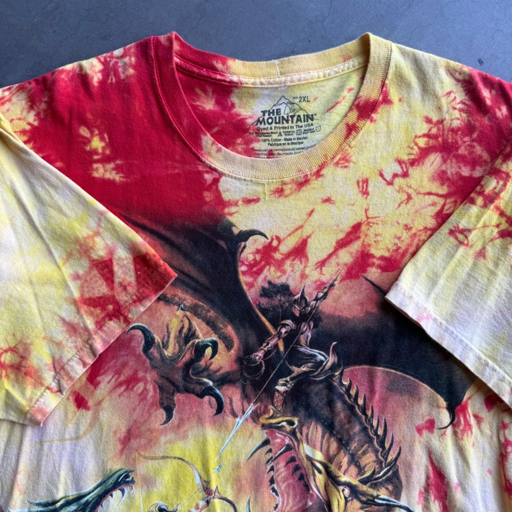 The Mountain 2001 Dragon Fantasy Graphic Tie Dye Mens 2XL Meikle John Red